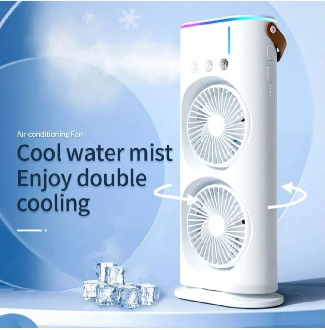Powerful USB Rechargeable Double-ended Spray Fan Portable Aqua Breeze Mist Cooling Fan For Indoors & Outdoors Use With LED Display